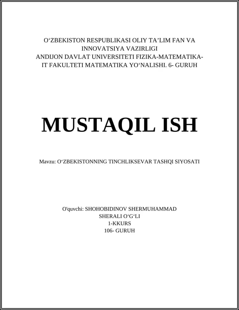 Oʻzbekistonning Tinchliksevar Tashqi Siyosati