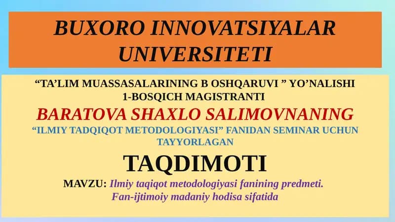 Ilmiy tadqiqot metodologiyasi
