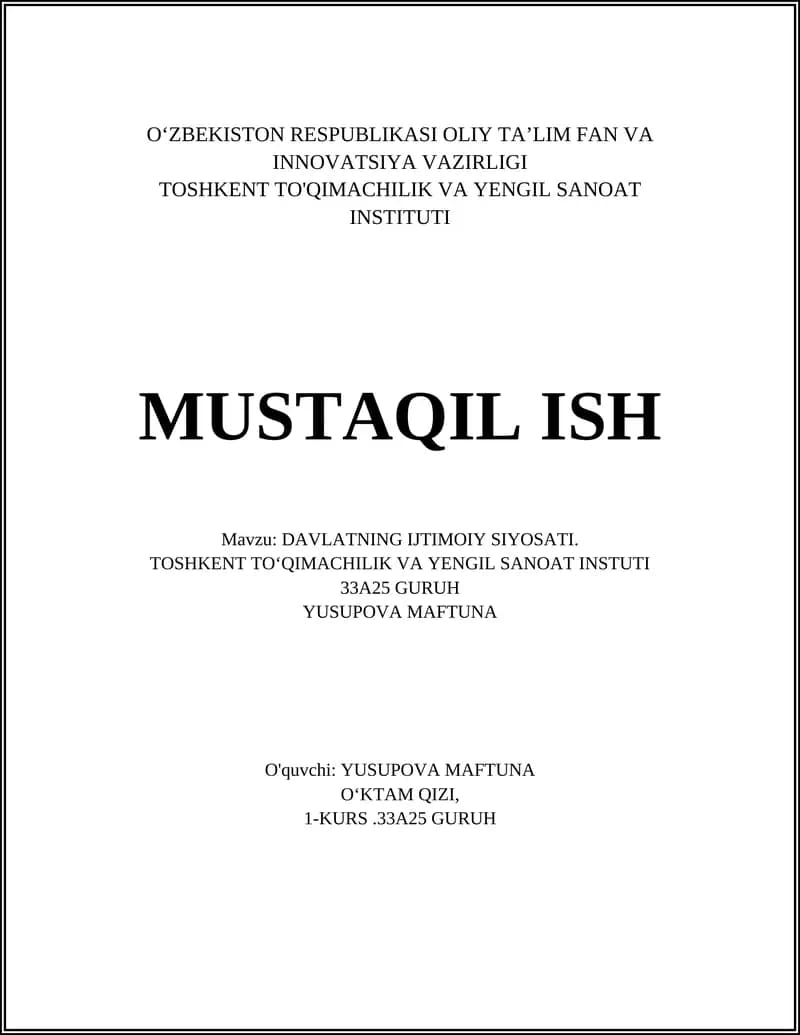 DAVLATNING IJTIMOIY SIYOSATI