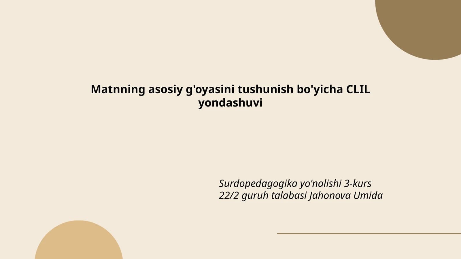Matnning asosiy g'oyasini tushunish bo'yicha CLIL yondashuvi