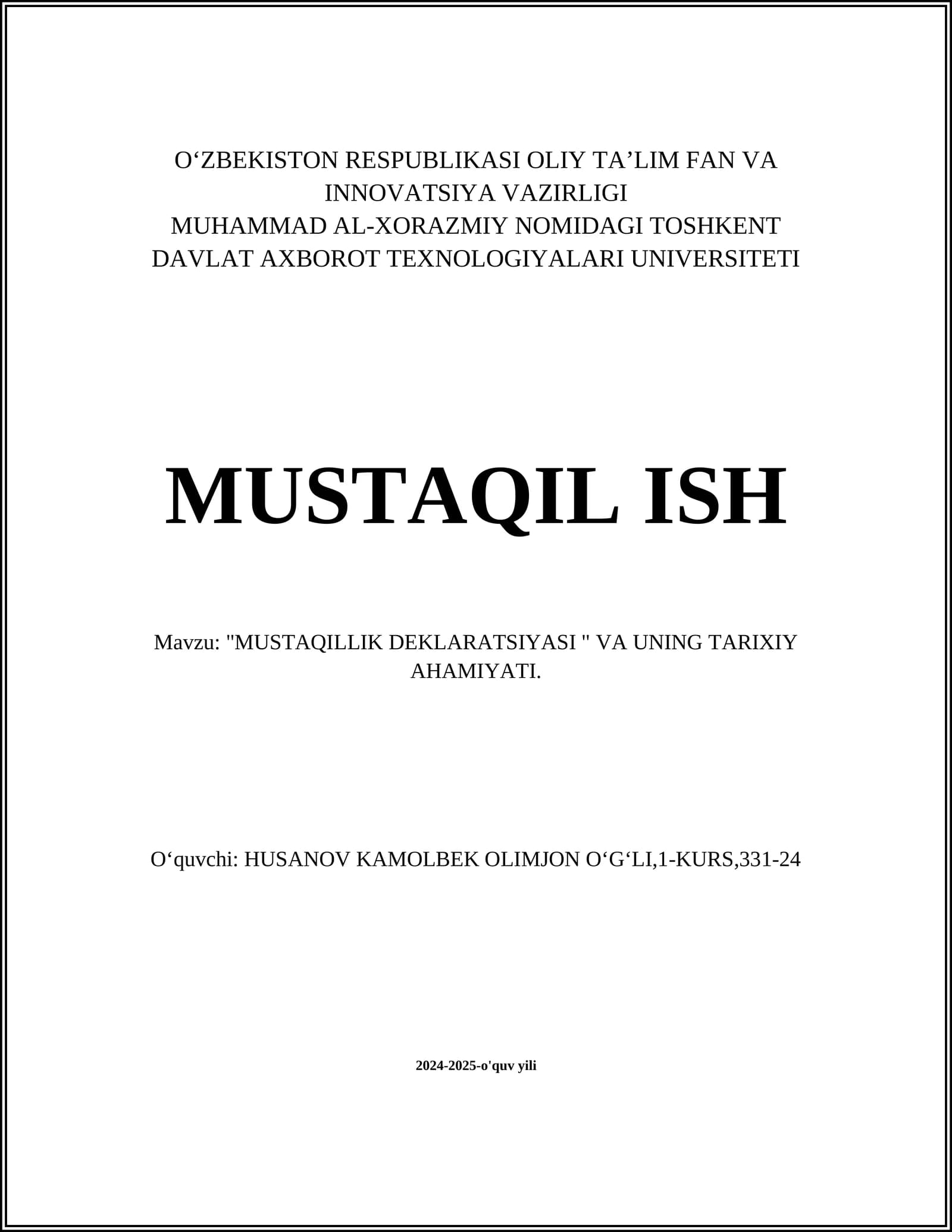 MUSTAQILLIK DEKLARATSIYASI