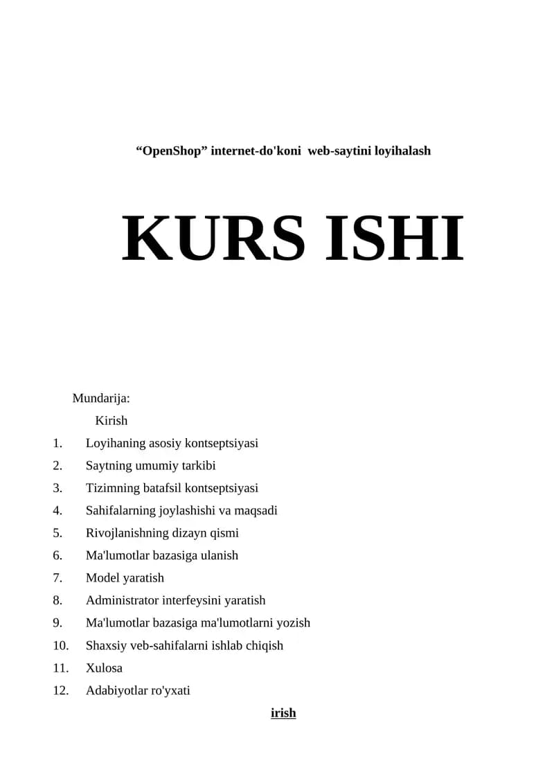 "OpenShop" internet-do'koni web-saytini loyihalash