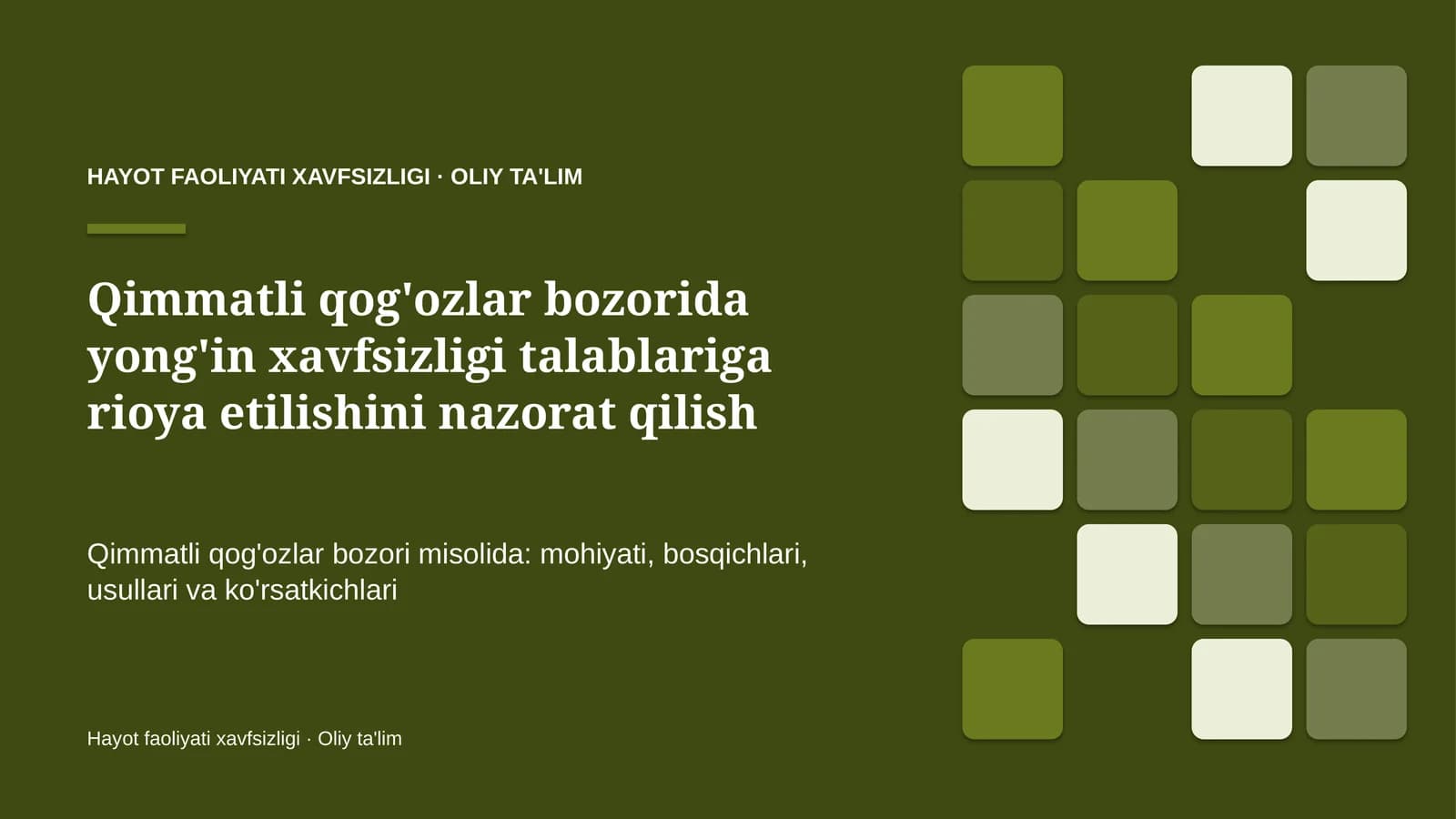 qimmatli qog'ozlar bozorida yong'in xavfsizligi talablariga rioya etilishini nazorat qilish 1097