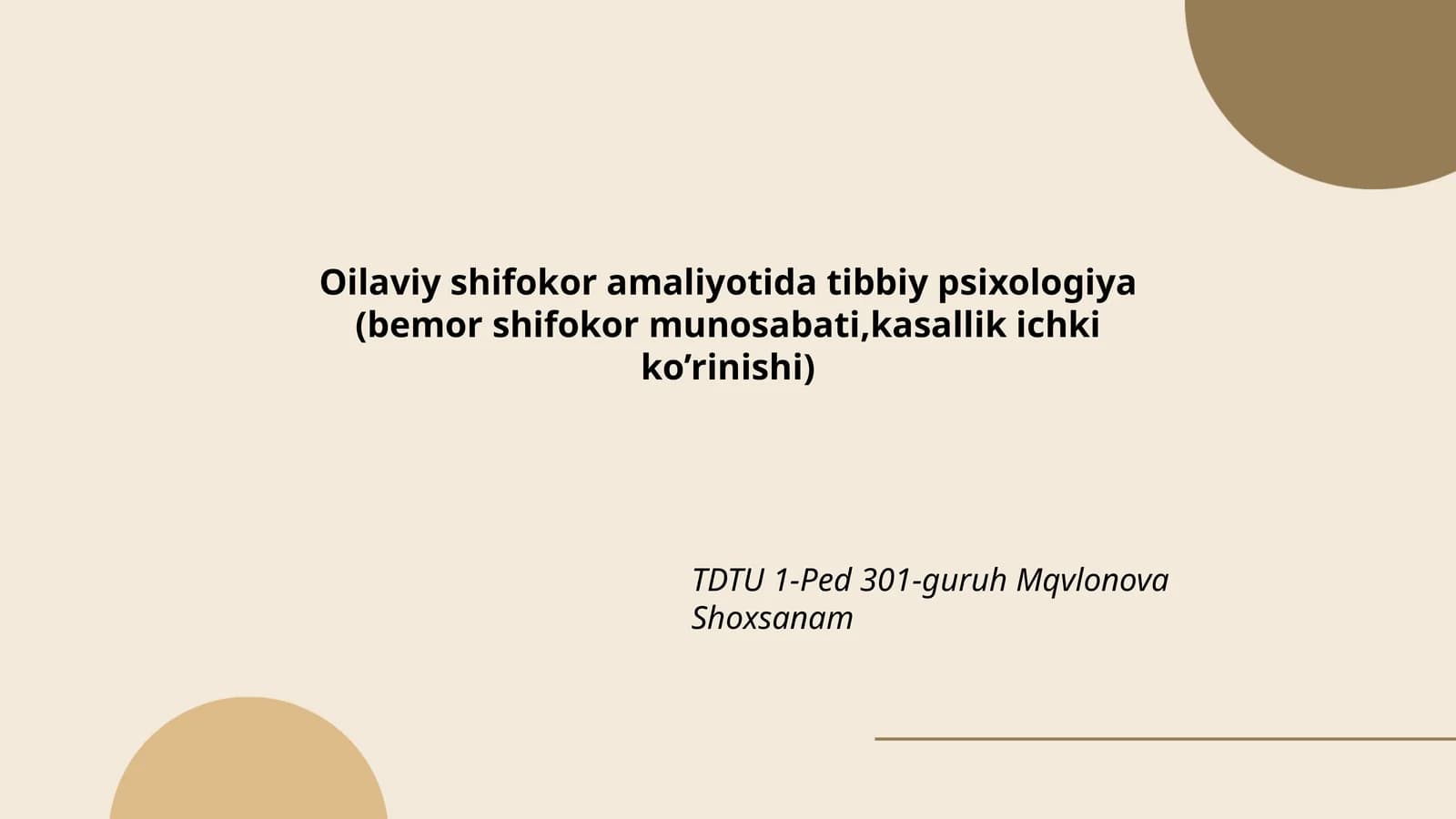 Oilaviy shifokor amaliyotida tibbiy psixologiya