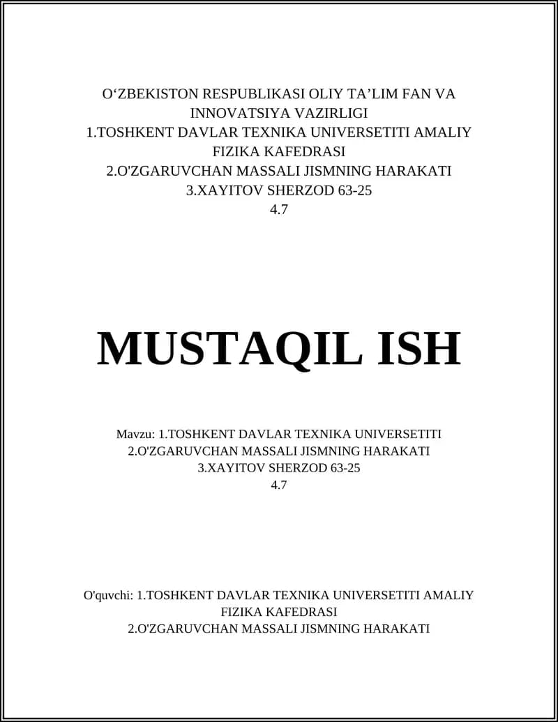 O'zgaruvchan massali jismning harakati