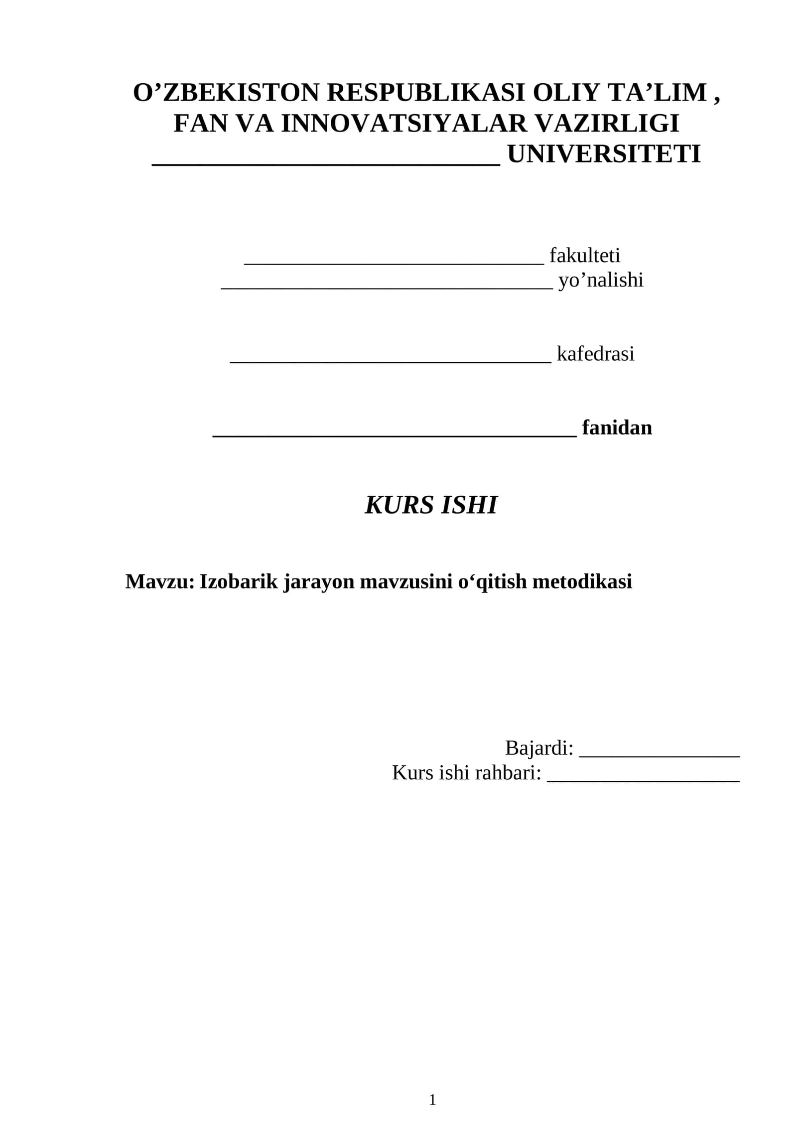 Izobarik jarayon mavzusini oʻqitish metodikasi
