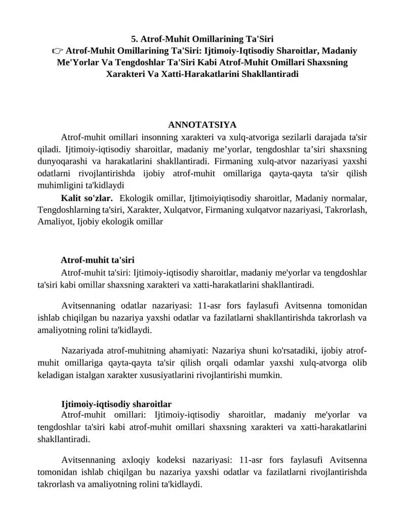 Atrof-Muhit Omillarining Ta'Siri