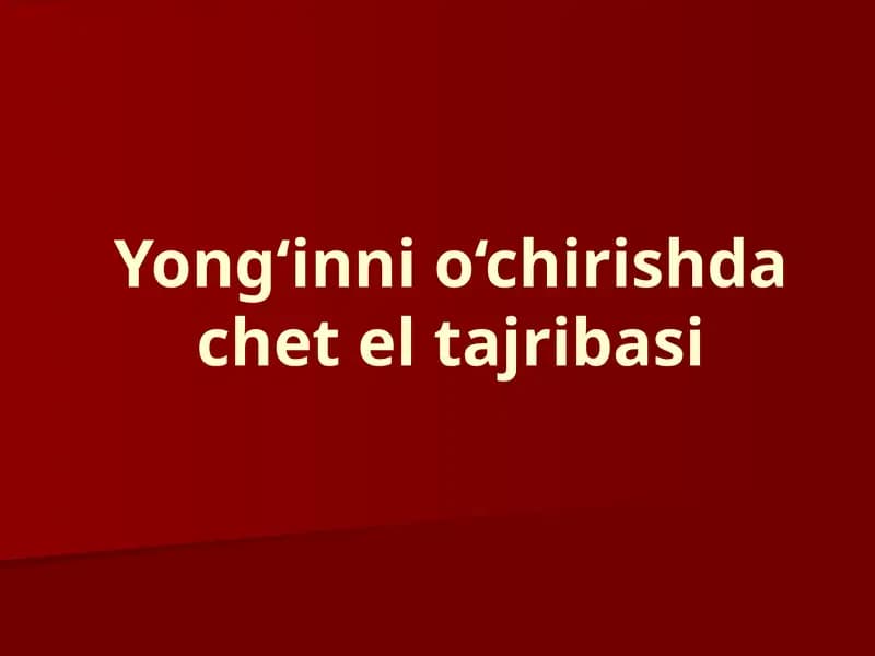 Yong'inni o'chirishda chet el tajribasi