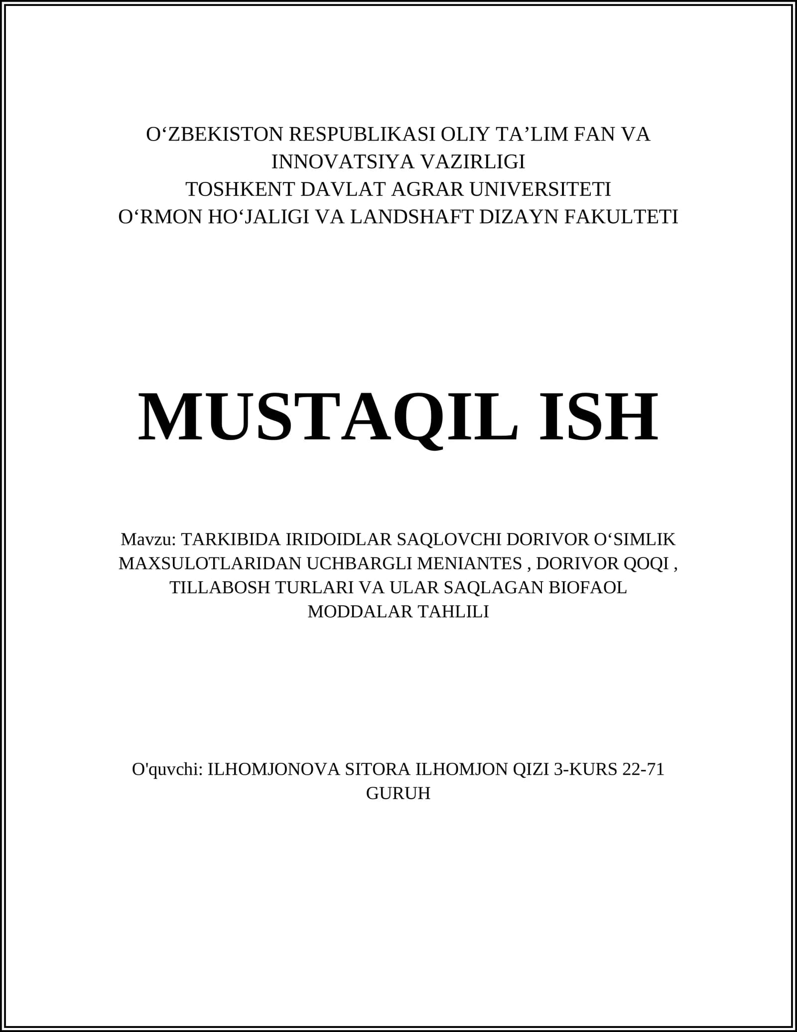 Uchbargli Meniantes Dorivor