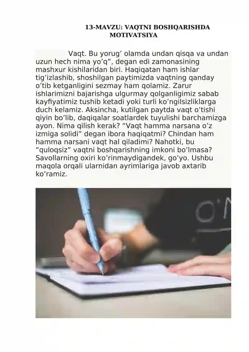 VAQTNI BOSHQARISHDA MOTIVATSIYA