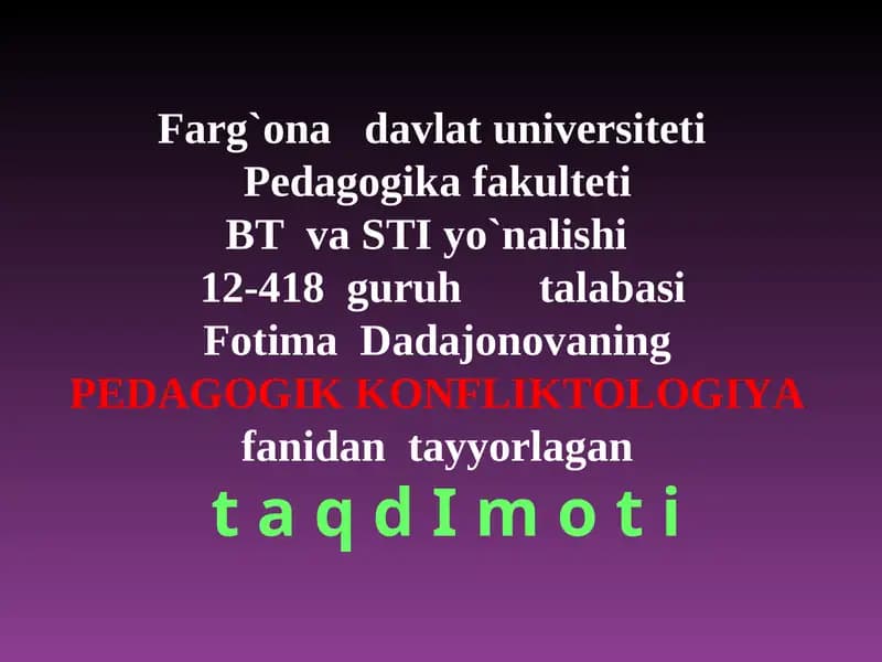 PEDAGOGIK KONFLIKTOLOGIYA