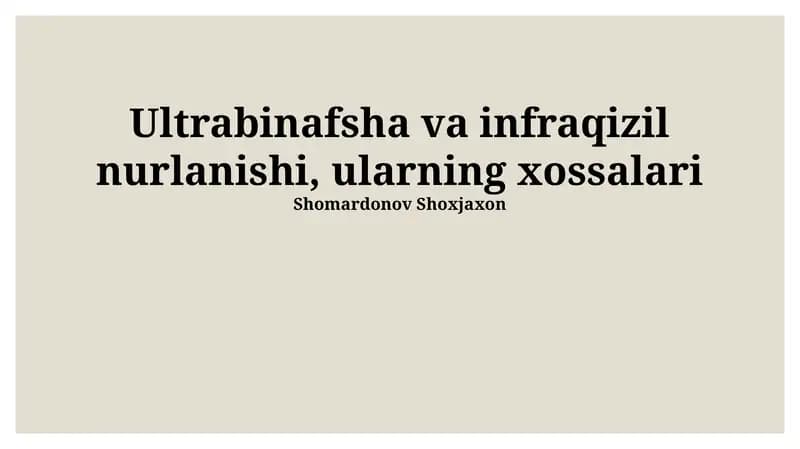Ultraviyole va infraqizil nurlanish