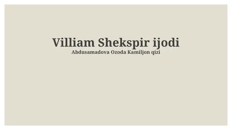 Villiam Shekspir ijodi