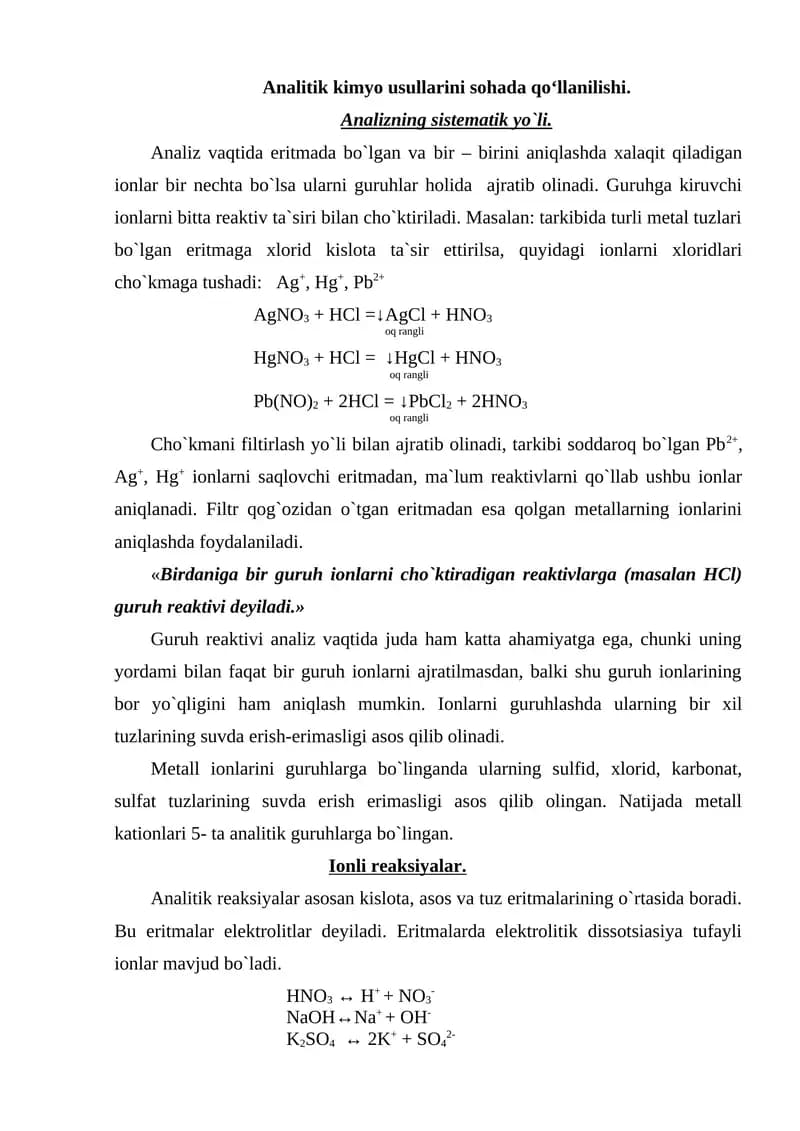 Analitik kimyo usullarini