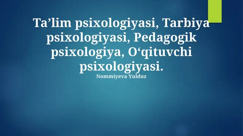 O'qituvchi Psixologiyasi
