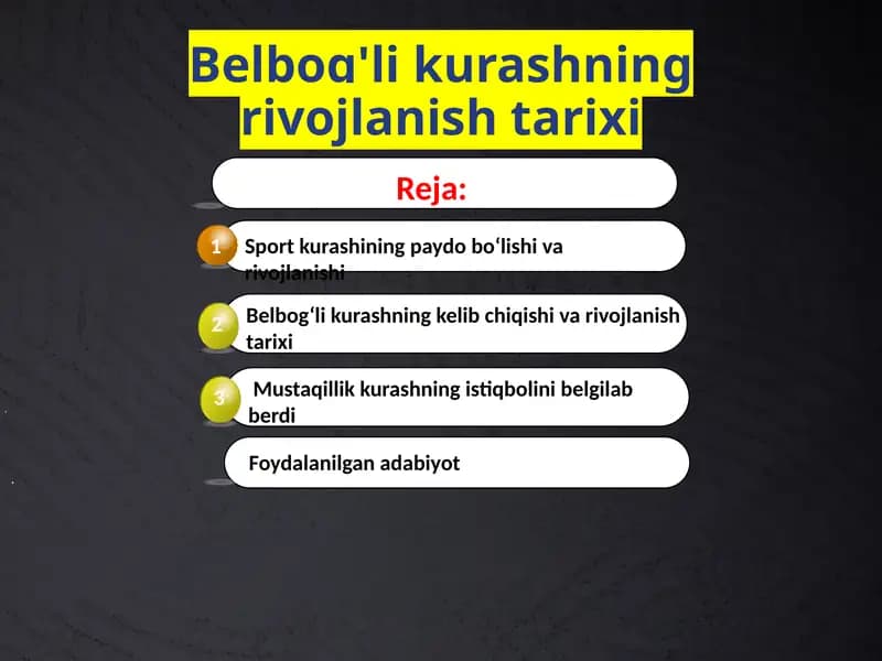 Belbog'li kurashning rivojlanish tarixi