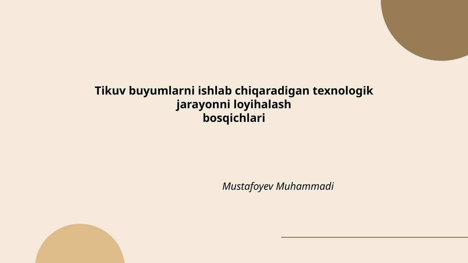 Tikuv Buyumlarni Ishlab Chiqaradigan Texnologik Jarayonni Loyihalash Bosqichlari