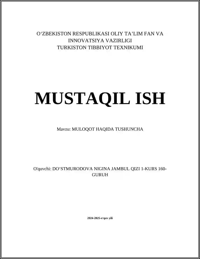 MULOQOT HAQIDA TUSHUNCHA