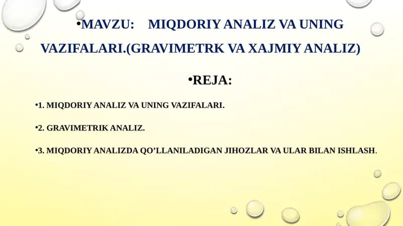 MIQDORIY ANALIZ VA UNING VAZIFALARI