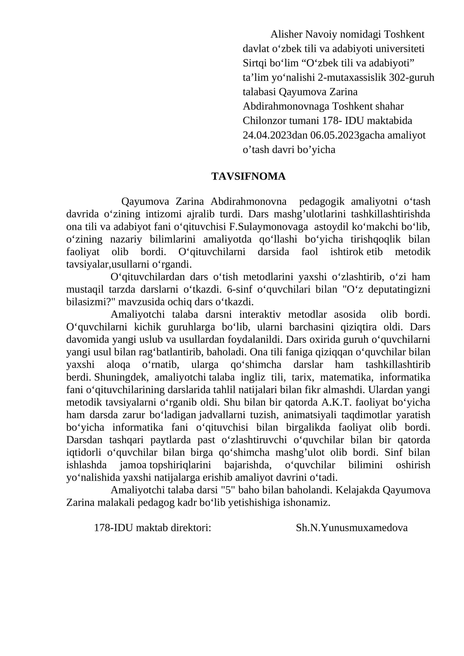 O'zbek tili va adabiyoti amaliyotlari