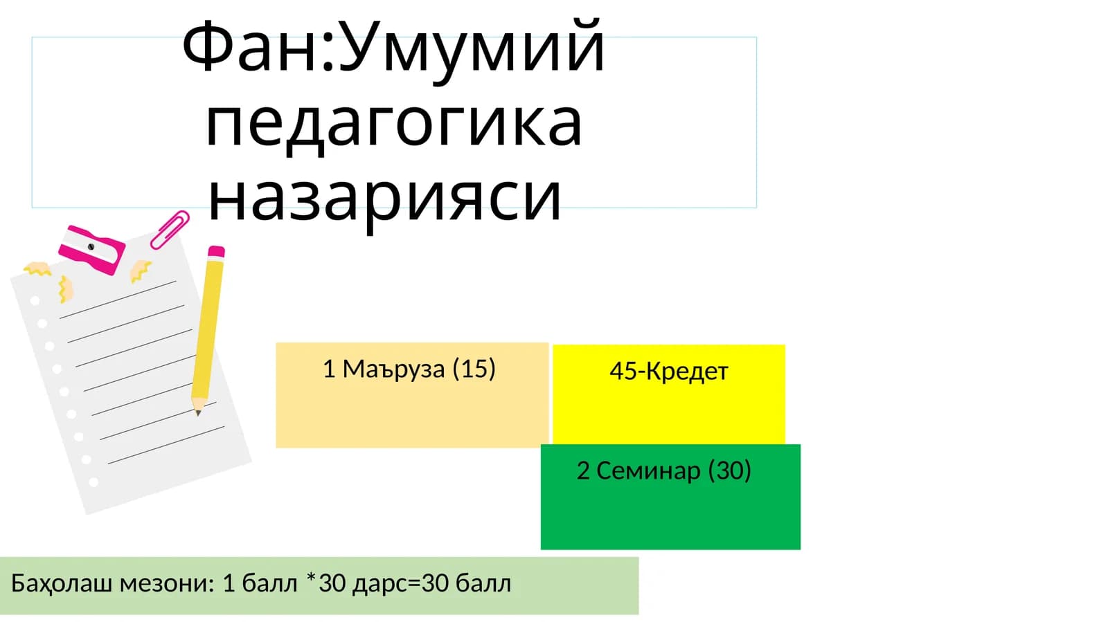 Фан:Умумий педагогика назарияси