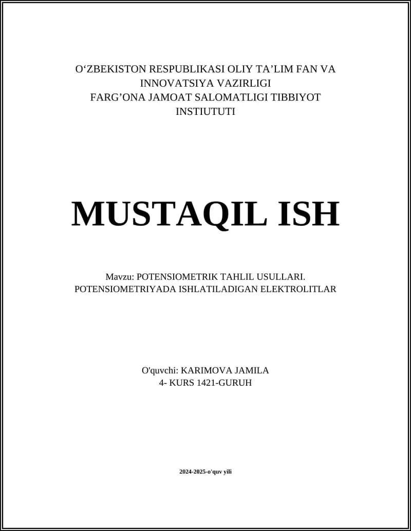 POTENSIOMETRIK TAHLIL USULLARI