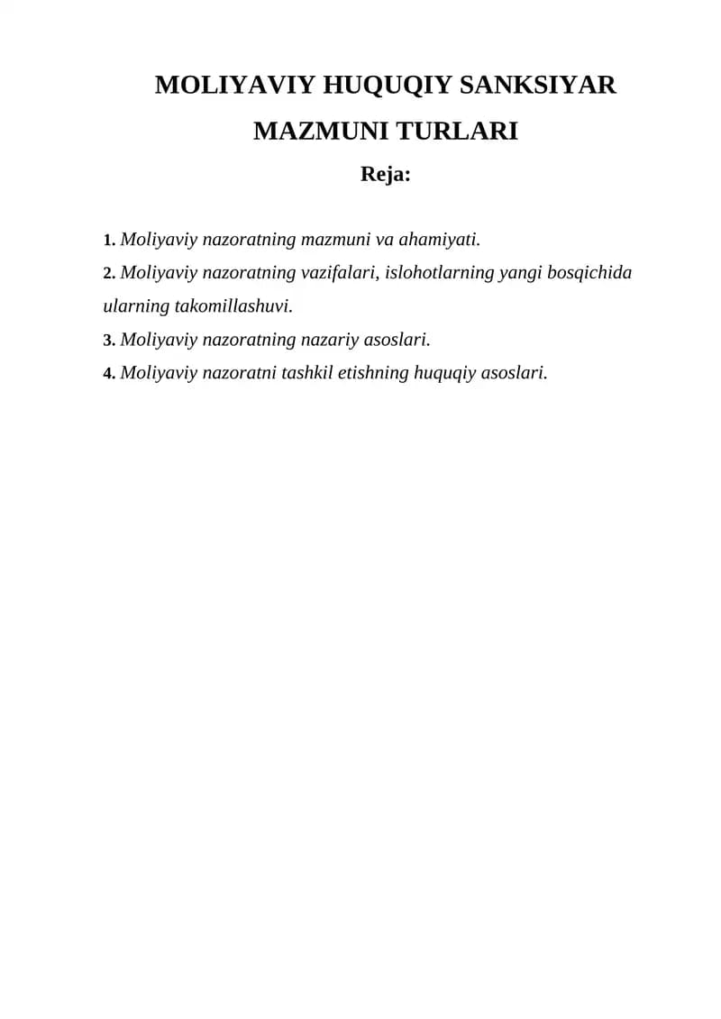 Moliyaviy Huquqiy Sanktsiyar Mazmuni Turlari