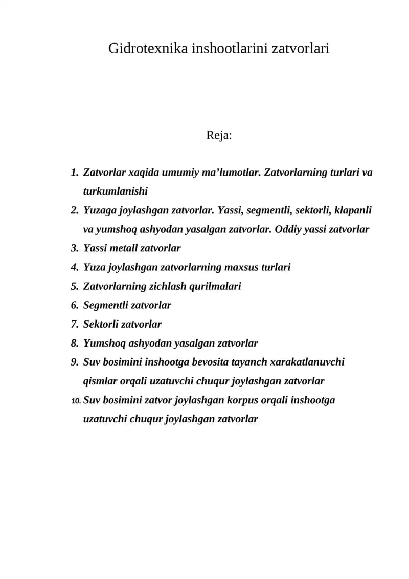 Gidrotexnika inshootlarini zatvorlari