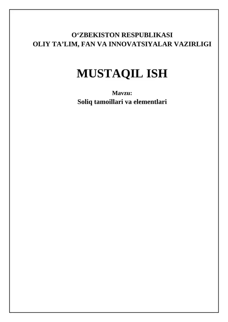 Soliq solishning asosiy prinsiplari
