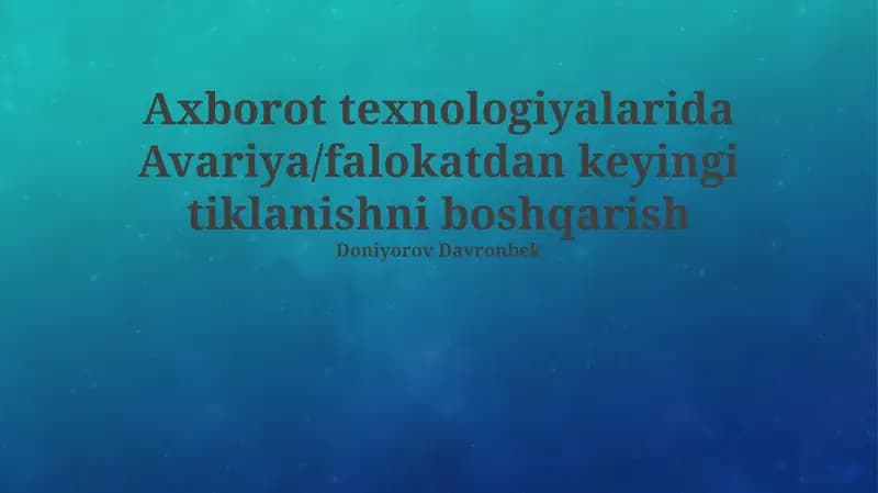 Avariya/Falokatdan keyingi tiklanishni boshqarish