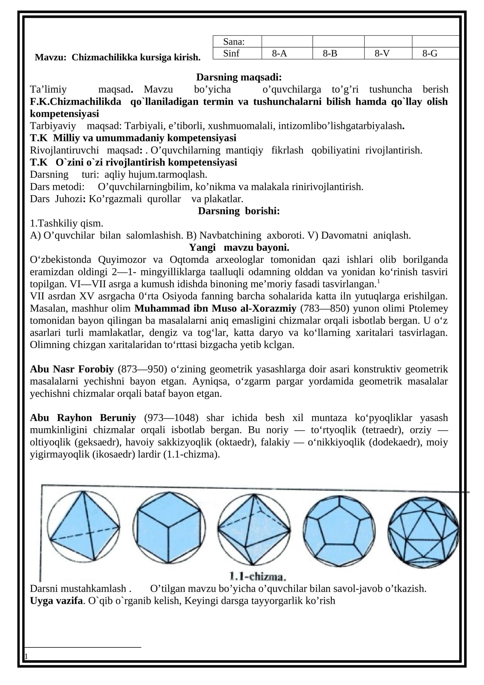 Chizmachilik  dars ishlanma 8-sinf