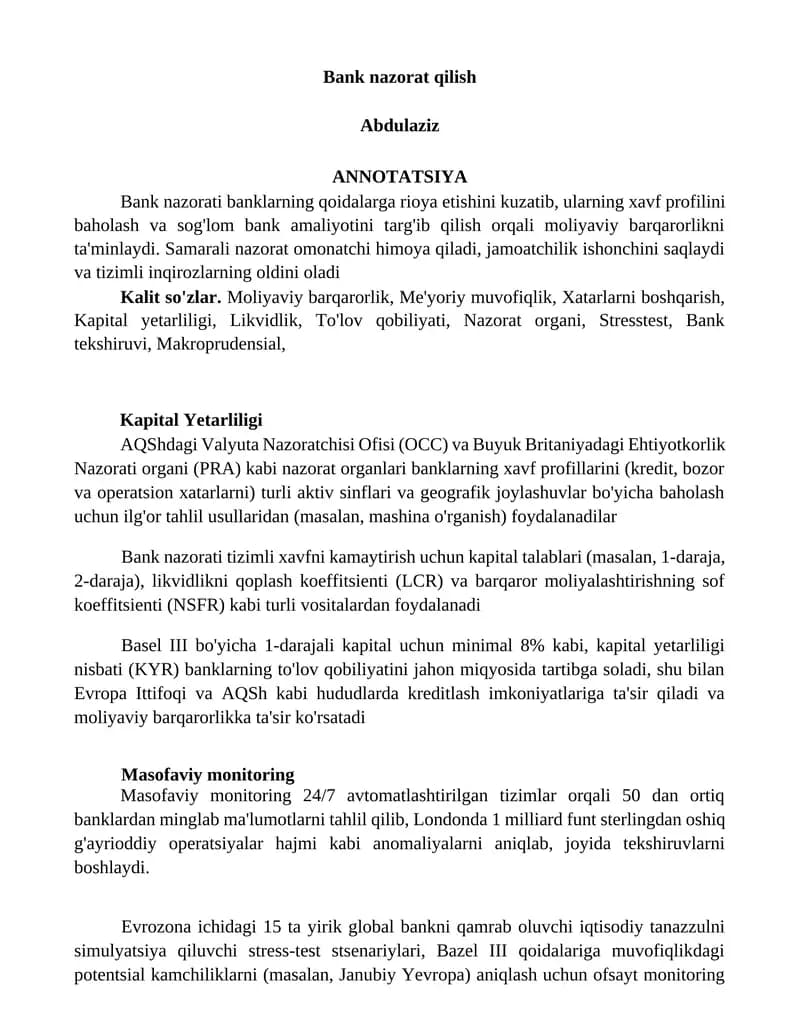 Bank nazorat qilish