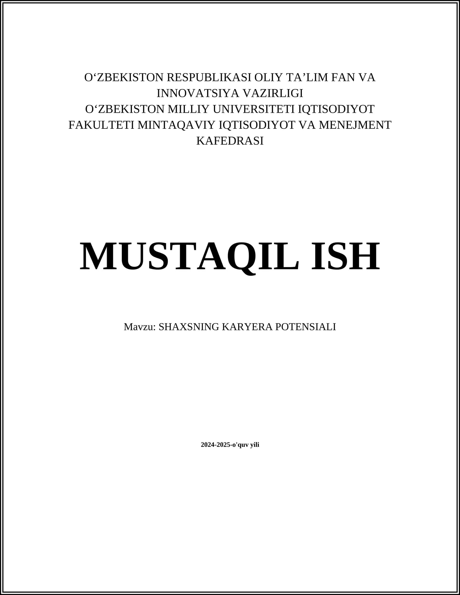 SHAXSNING KARYERA POTENSIALI