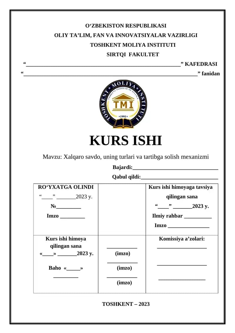 Xalqaro savdo, uning turlari va tartibga solish mexanizmi