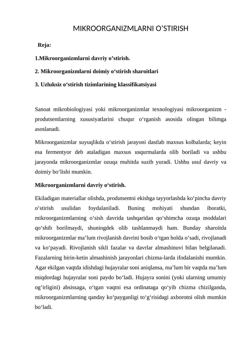 MIKROORGANIZMLARNI O’STIRISH