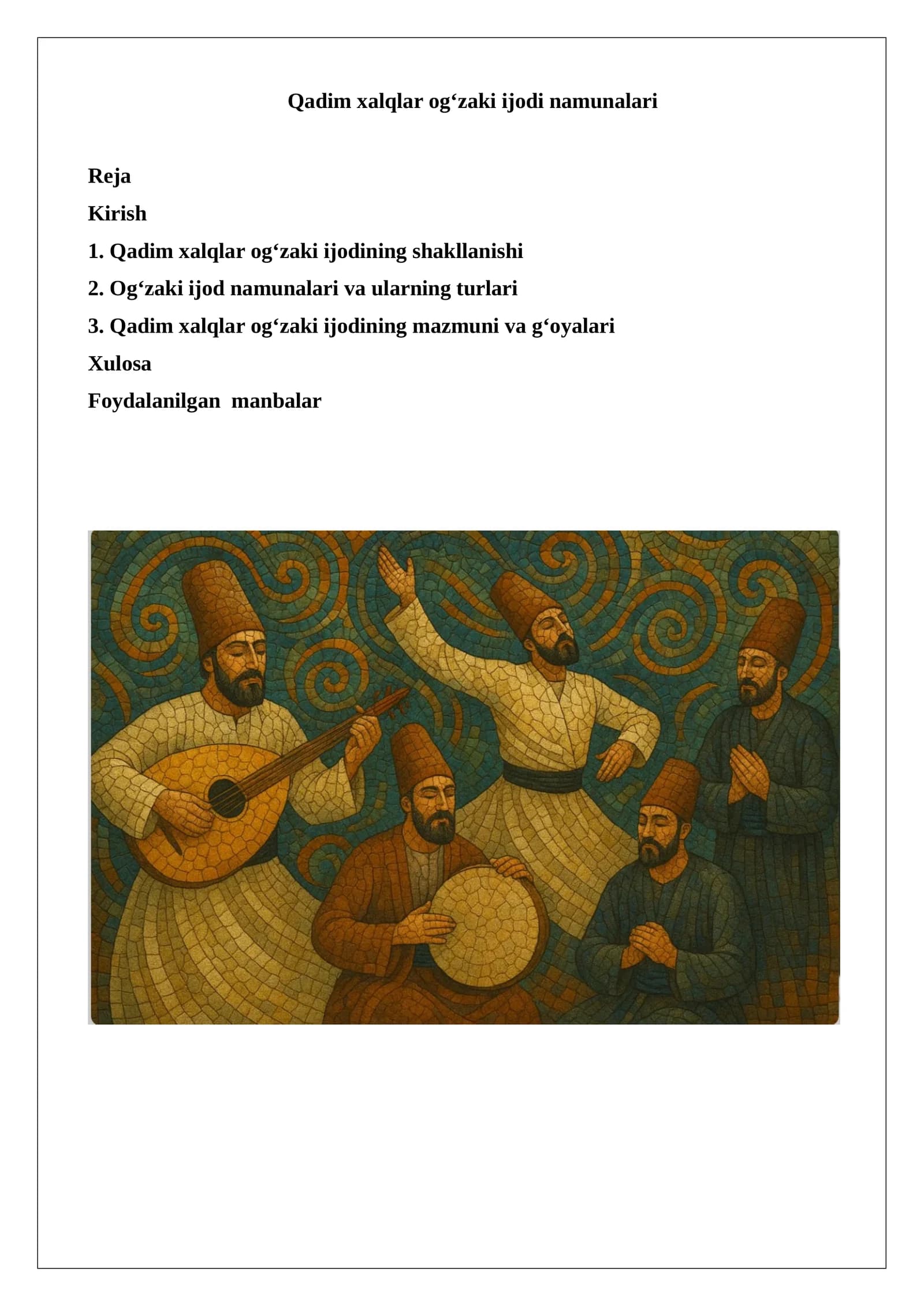Qadim xalqlar og‘zaki ijodi namunalari