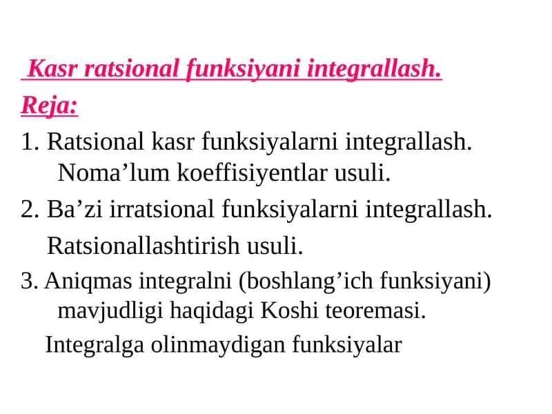 Kasr ratsional funksiyani integrallash