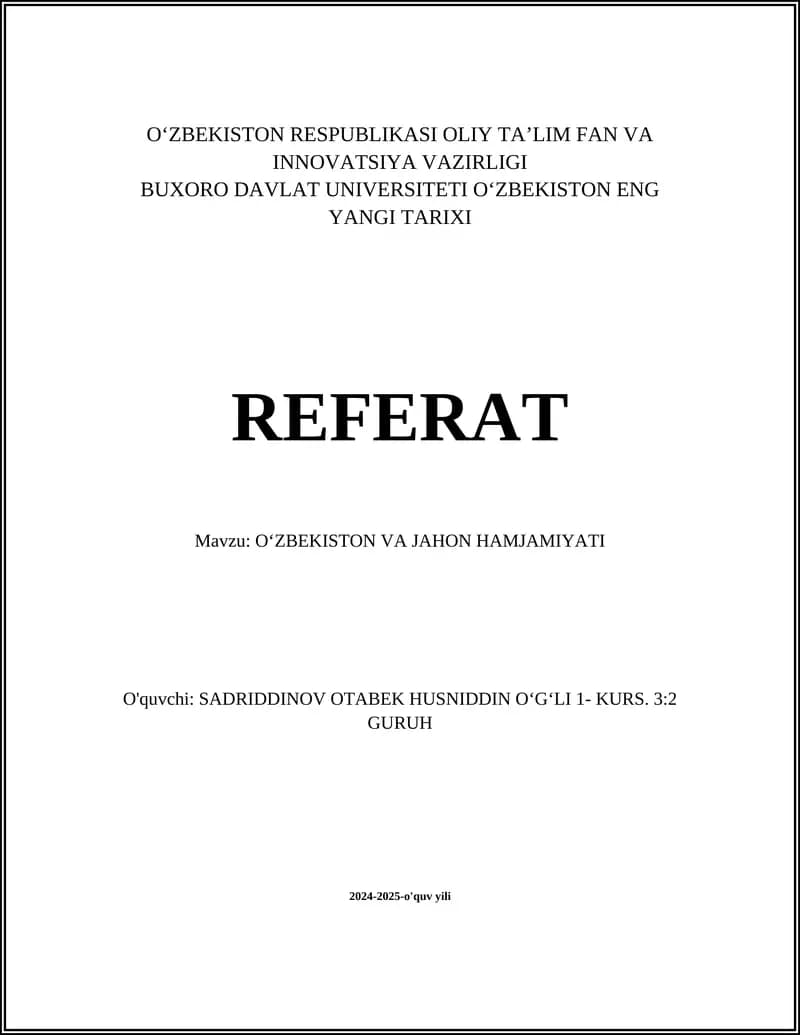 OʻZBEKISTON VA JAHON HAMJAMIYATI