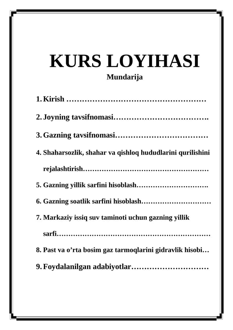 Gaz ta'minoti kurs loyihasi