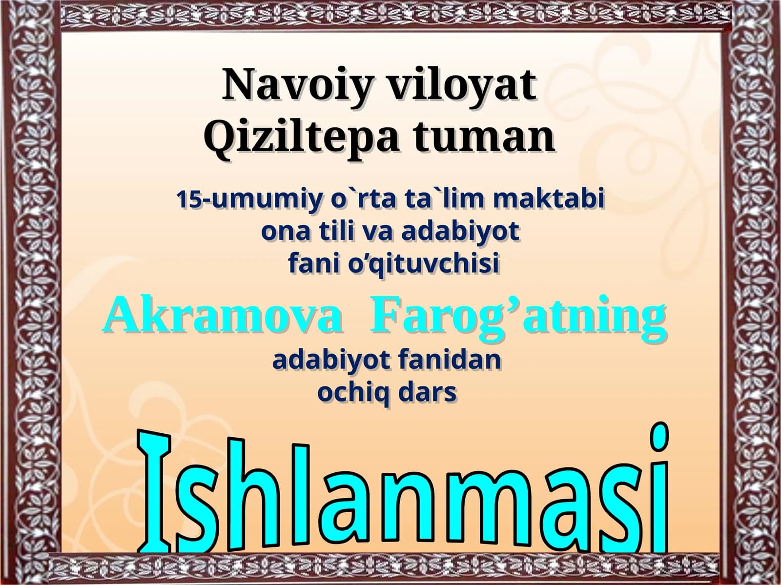 adabiyot fanidanochiq dars Ishlanmasi