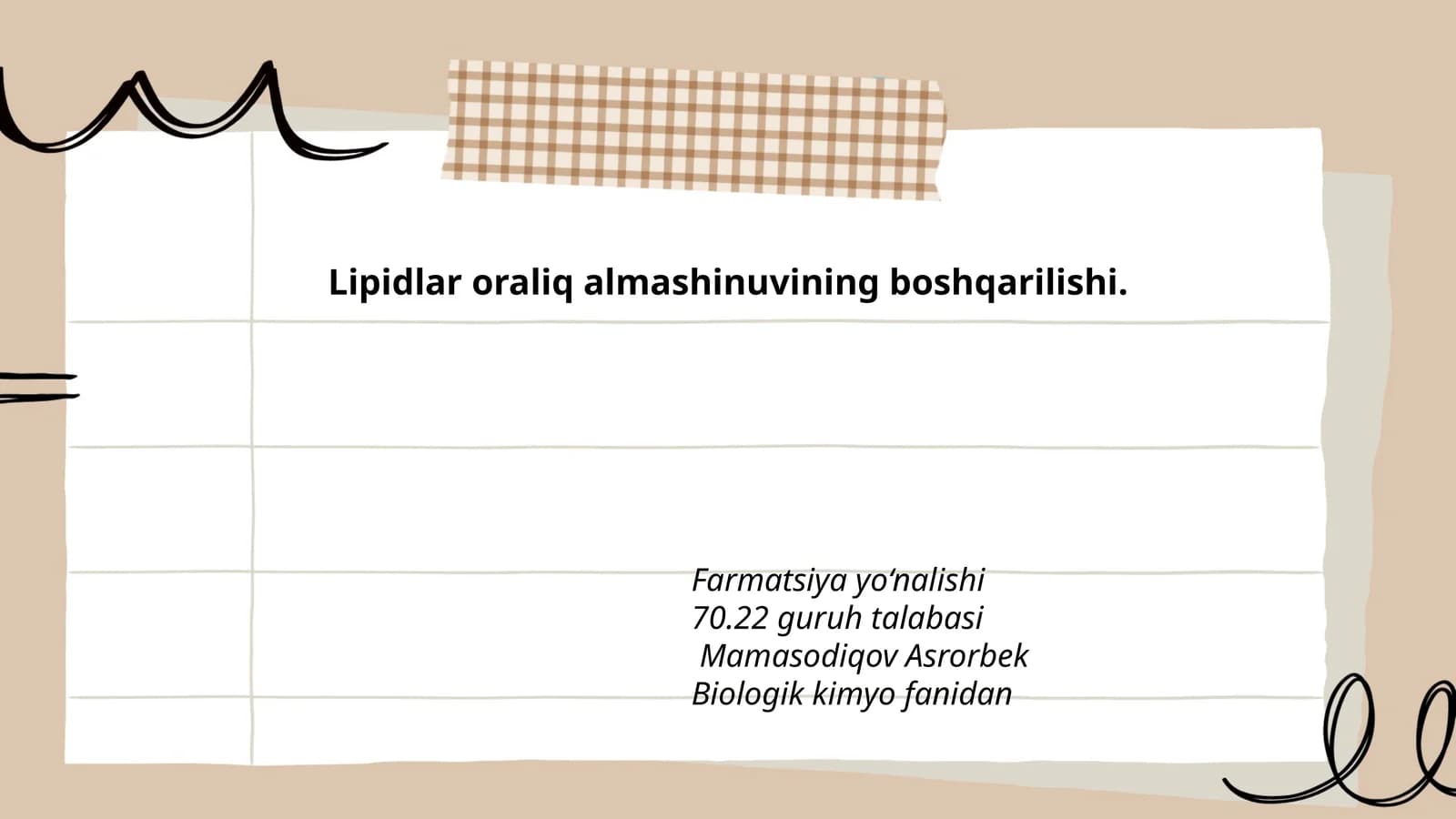 Lipidlar oraliq almashinuvining boshqarilishi