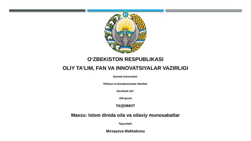 Islomda oila va oilaviy munosabatlar