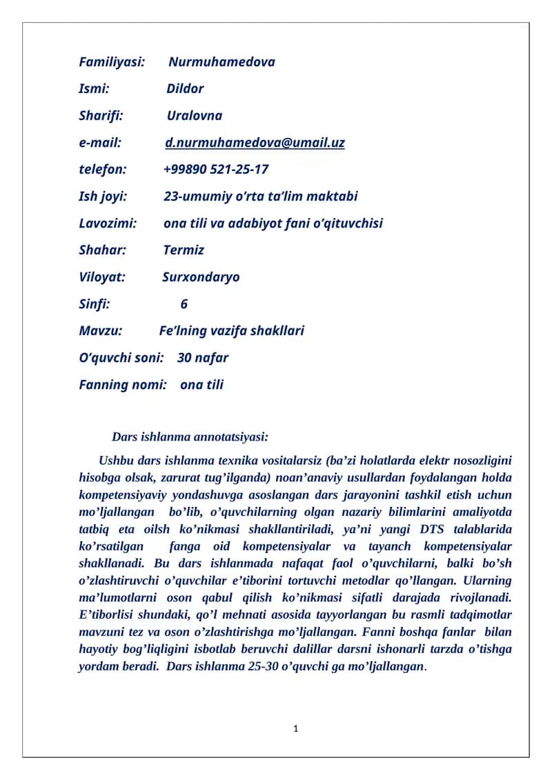 Fe’lning vazifa shakllari