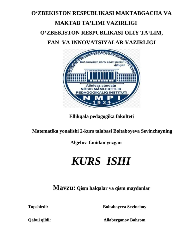 Qism halqalar va qism maydonlar