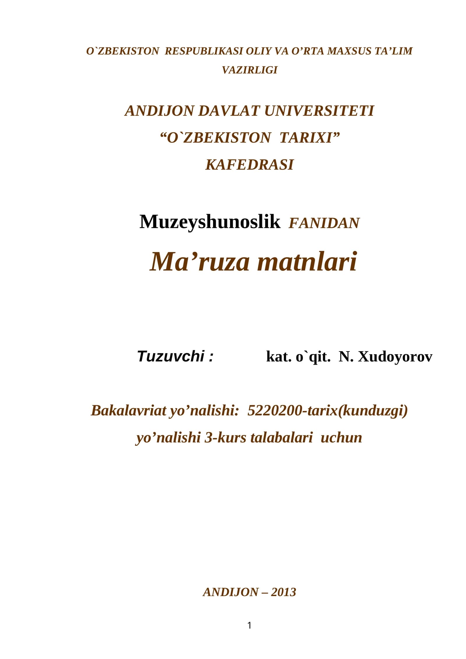 Muzeyshunoslik faniga kirish