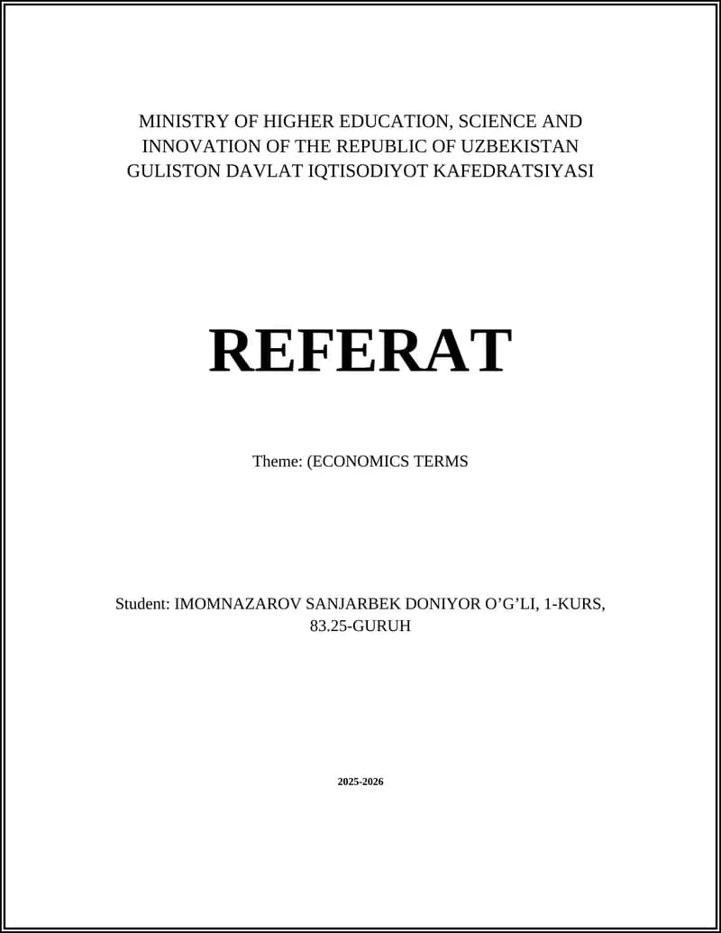 Referat (Theme: Economics Terms)