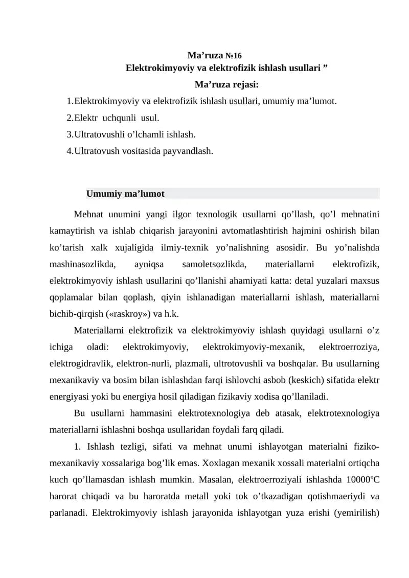 Elektrokimyoviy va elektrofizik ishlash usullari