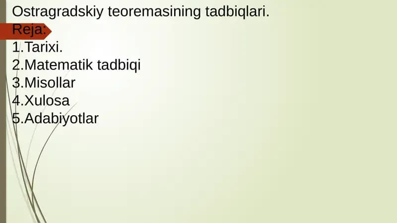Ostragradskiy teoremasining tadbiqlari