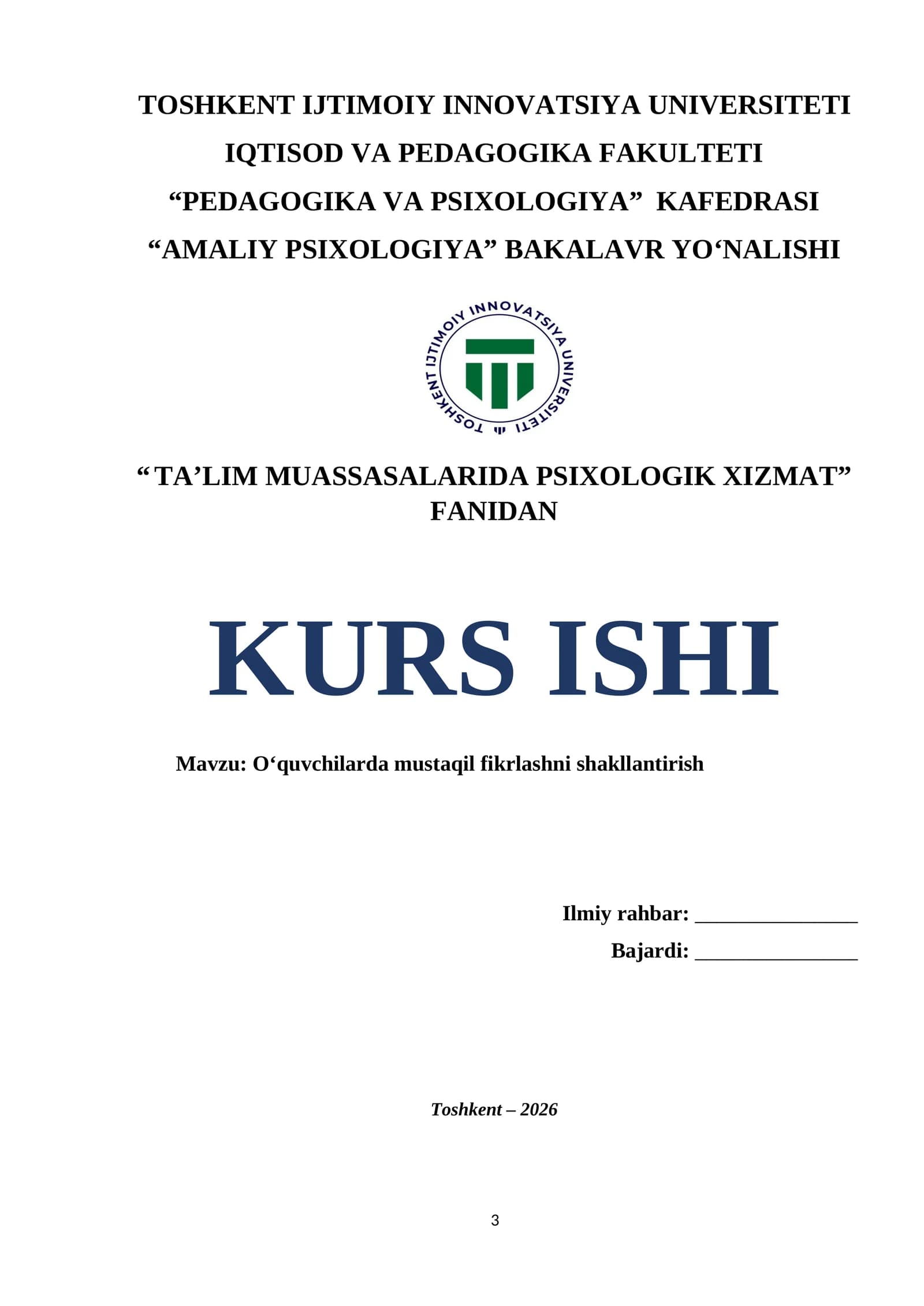 O‘quvchilarda mustaqil fikrlashni shakllantirish
