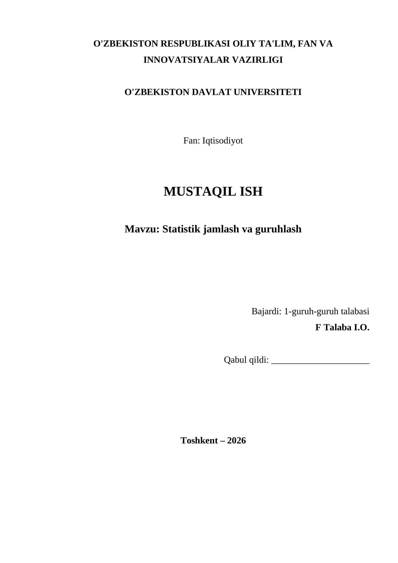 Statistik jamlash va guruhlash